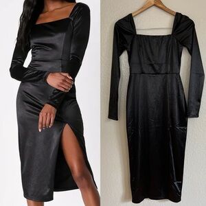 Lulu's fabulous encounters Black Satin Midi Dress
